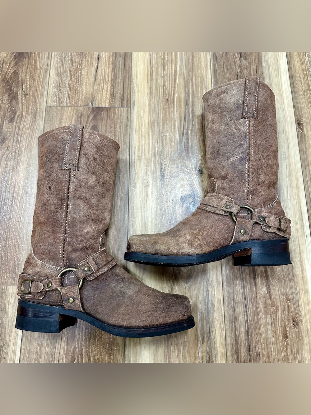Frye USA Made Rough Out Leather Harness Engineer Biker Boots, 091035, Men’s 9.5